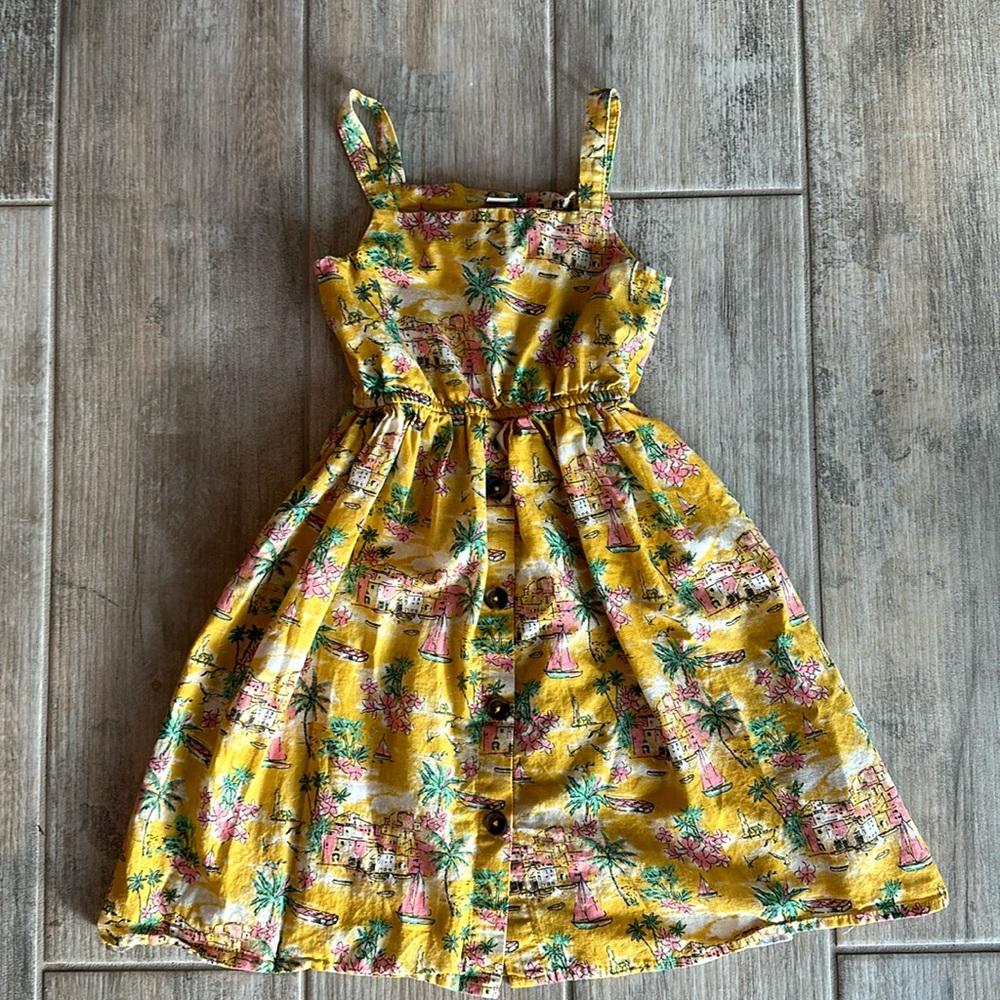 European Linen Yellow Sun Dress Girls 8-9Y